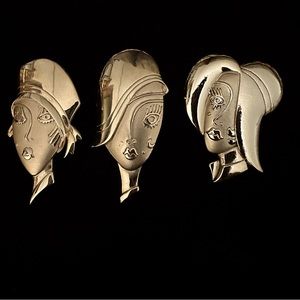 VINTAGE Chic Ladies Art Nuevo Gold Tone Set of 3 Brooches